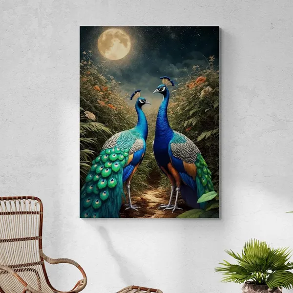 Standing_Peacock_Vastu_Nature_Floral_Background_Canvas_Painting_For_Home_And_Offices