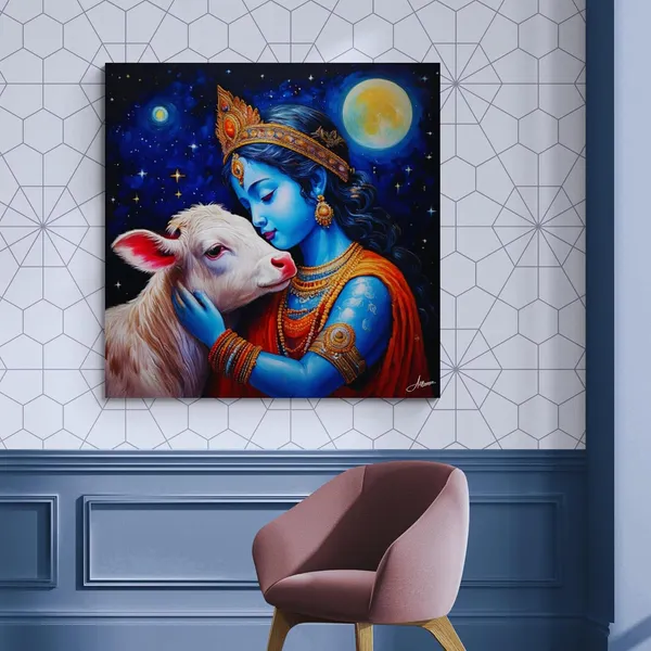 Framed_Lord_Gopala_Krishna_Cow_Krishan_Canvas_Painting_For_Home_And_Offices