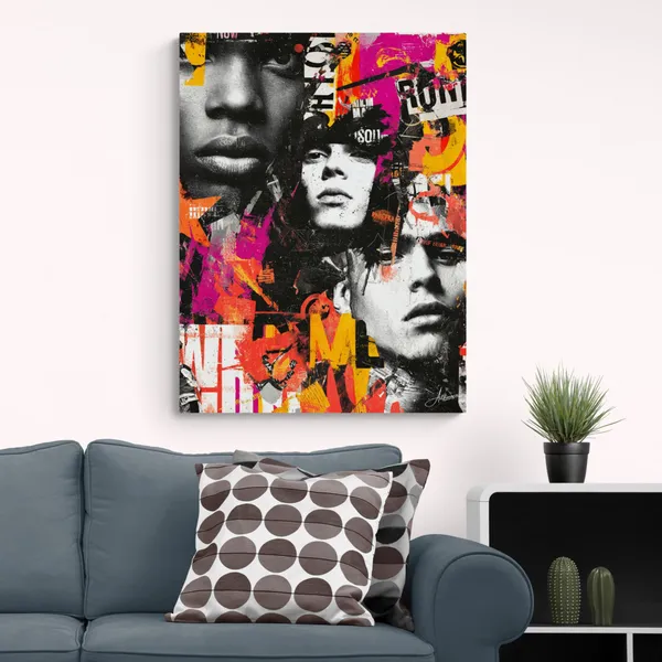 Bold_Urban_Collage_Abstract_Faces_Framed_Canvas_Painting_For_Home_And_Offices