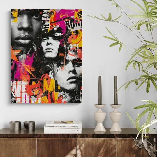 Bold_Urban_Collage_Abstract_Faces_Framed_Canvas_Painting_For_Home_And_Offices
