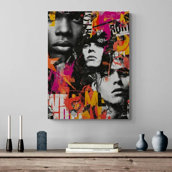 Bold_Urban_Collage_Abstract_Faces_Framed_Canvas_Painting_For_Home_And_Offices