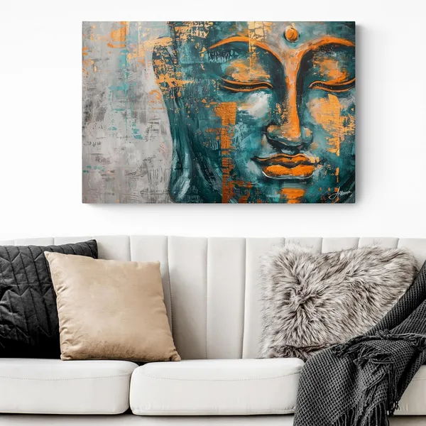 Modern_Teal_Buddha_Framed_Art_Contemporary_Canvas_Painting_For_Home_And_Offices