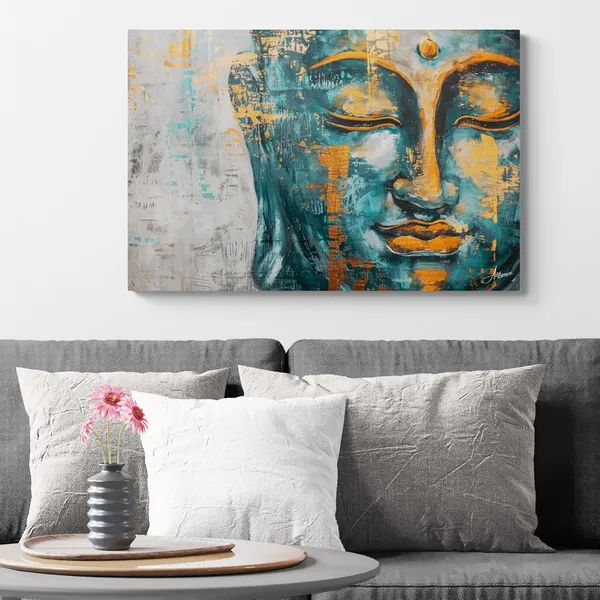 Modern_Teal_Buddha_Framed_Art_Contemporary_Canvas_Painting_For_Home_And_Offices