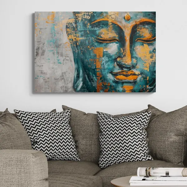 Modern_Teal_Buddha_Framed_Art_Contemporary_Canvas_Painting_For_Home_And_Offices