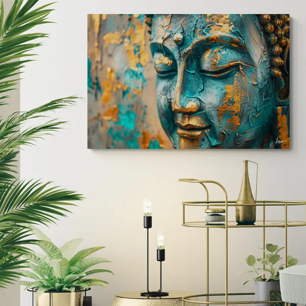 Teal_Gold_Buddha_Framed_Art_Artistic_Canvas_Painting_For_Home_And_Offices