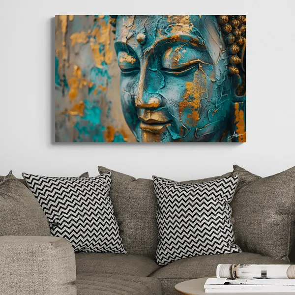 Teal_Gold_Buddha_Framed_Art_Artistic_Canvas_Painting_For_Home_And_Offices