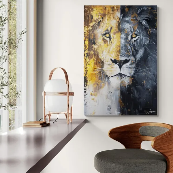 Golden_Contrast_Lion_Framed_Art_Premium_Canvas_Painting_For_Home_And_Offices