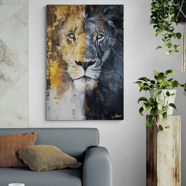 Golden_Contrast_Lion_Framed_Art_Premium_Canvas_Painting_For_Home_And_Offices