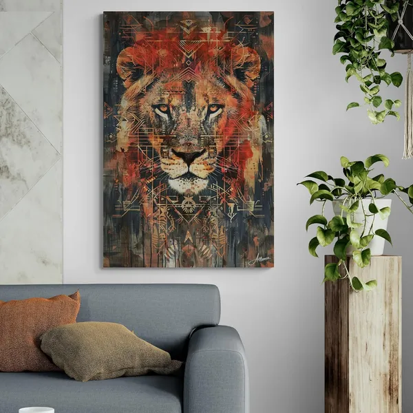 Tribal_Geometry_Lion_Framed_Art_Premium_Canvas_Painting_For_Home_And_Offices