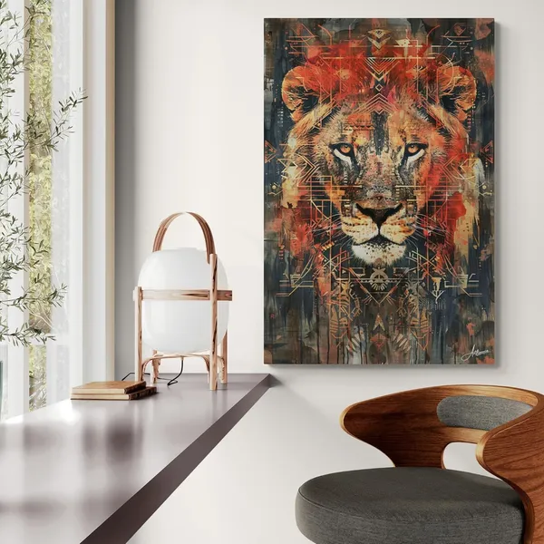 Tribal_Geometry_Lion_Framed_Art_Premium_Canvas_Painting_For_Home_And_Offices
