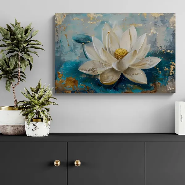 White_Lotus_Framed_Art_Serene_Floral_Canvas_Painting_For_Home_And_Offices