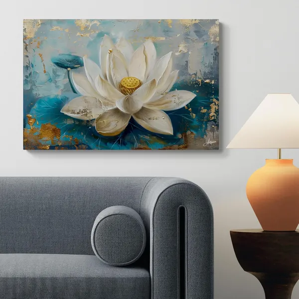 White_Lotus_Framed_Art_Serene_Floral_Canvas_Painting_For_Home_And_Offices