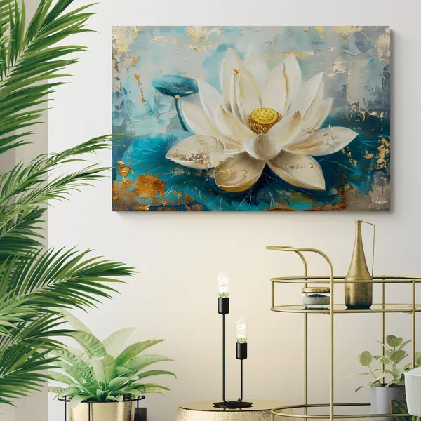 White_Lotus_Framed_Art_Serene_Floral_Canvas_Painting_For_Home_And_Offices