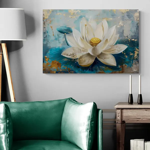 White_Lotus_Framed_Art_Serene_Floral_Canvas_Painting_For_Home_And_Offices