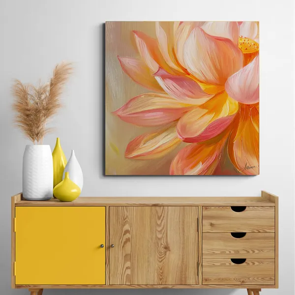 Orange_Lotus_Framed_Art_Decor_Modern_Canvas_Painting_For_Home_And_Offices