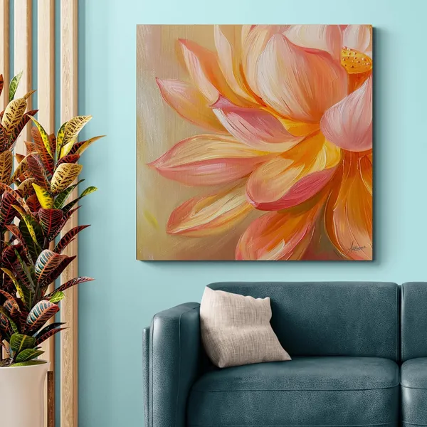 Orange_Lotus_Framed_Art_Decor_Modern_Canvas_Painting_For_Home_And_Offices