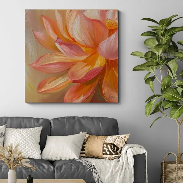 Orange_Lotus_Framed_Art_Decor_Modern_Canvas_Painting_For_Home_And_Offices