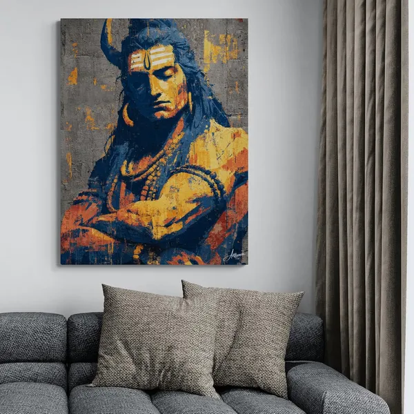 Powerful_Shiva_Subtle_Orange_Blue_Shivji_Framed_Canvas_Painting_For_Home_And_Offices