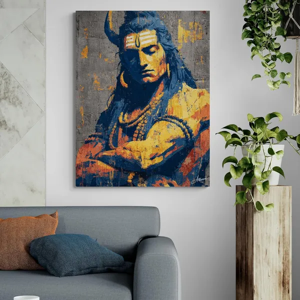 Powerful_Shiva_Subtle_Orange_Blue_Shivji_Framed_Canvas_Painting_For_Home_And_Offices