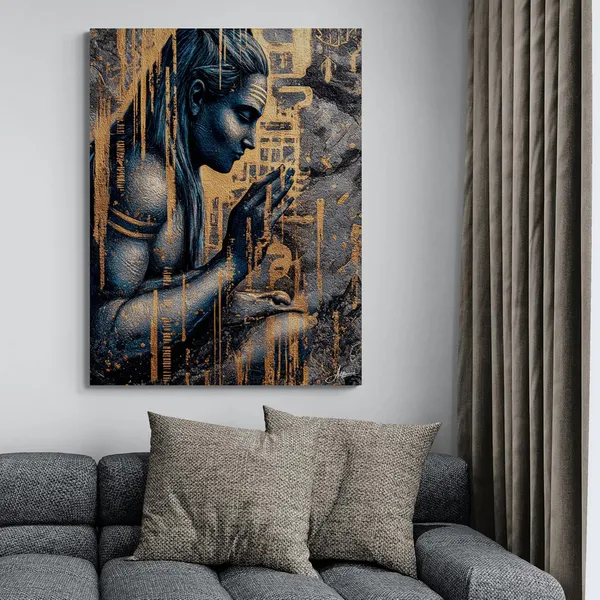 Shiva_Prayer_Blue_Gold_Spiritual_Shivji_Framed_Canvas_Painting_For_Home_And_Offices