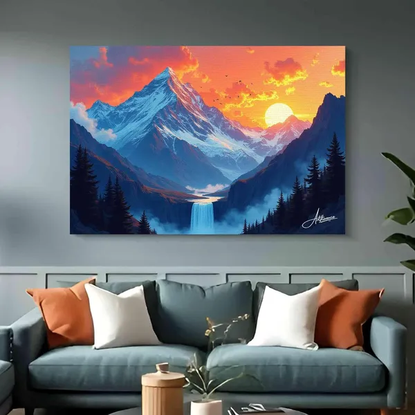 Mountain_Waterfall_Nature_380_Gsm_Fade_Resistant_Canvas_Painting_For_Home_And_Offices