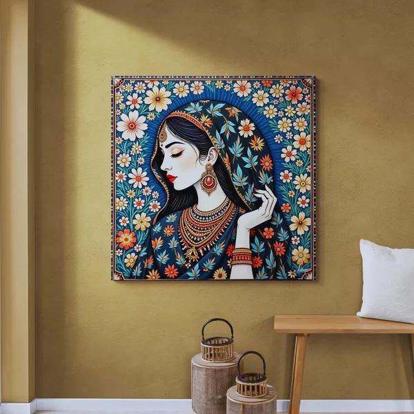 Madhubani_Mythical_Art_Flowers_Indian_Woman_Canvas_Painting_For_Home_And_Offices