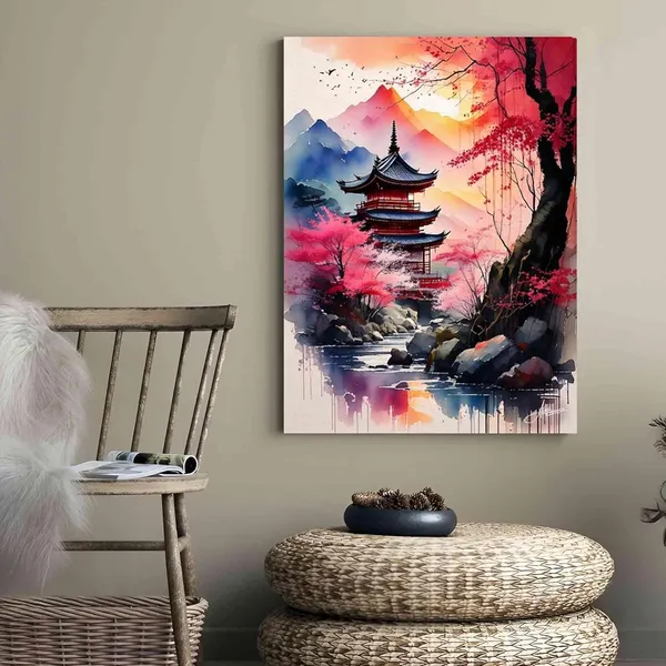 Oriental_Art_Japanese_Landscape_Cherry_Blossom_Canvas_Painting_For_Home_And_Offices