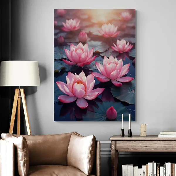 Lotus_Flowers_Vastu_Bright_Shabby_Chic_Canvas_Painting_For_Home_And_Offices