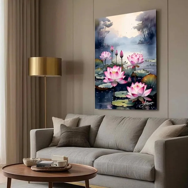 Lotus_Flower_Lake_Art_Pink_Floral_Canvas_Painting_For_Home_And_Offices