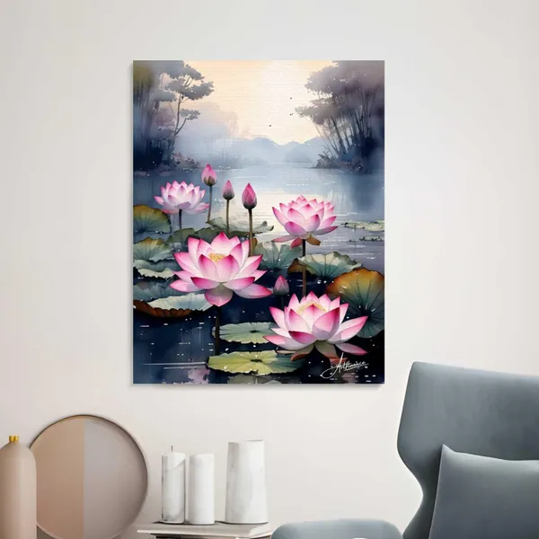 Lotus_Flower_Lake_Art_Pink_Floral_Canvas_Painting_For_Home_And_Offices