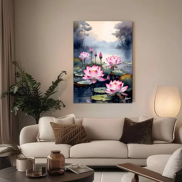 Lotus_Flower_Lake_Art_Pink_Floral_Canvas_Painting_For_Home_And_Offices