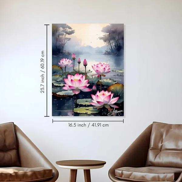 Lotus_Flower_Lake_Art_Pink_Floral_Canvas_Painting_For_Home_And_Offices
