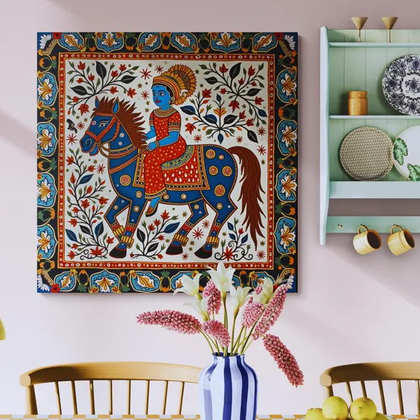Mythical_Woman_Horse_Madhubani_Art_Indian_Canvas_Painting_For_Home_And_Offices