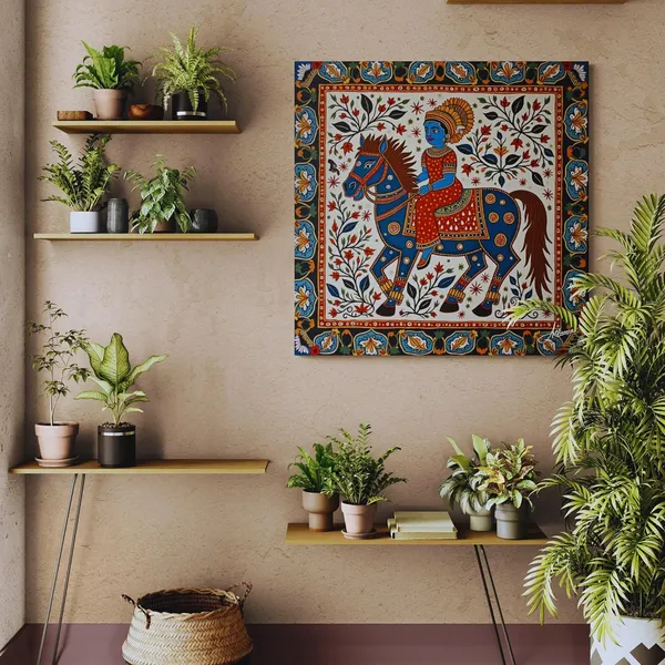 Mythical_Woman_Horse_Madhubani_Art_Indian_Canvas_Painting_For_Home_And_Offices
