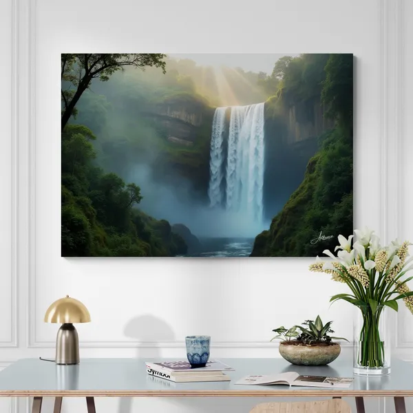 Waterfall_Vastu_Nature_Landscape_Scenery_Art_Canvas_Painting_For_Home_And_Offices