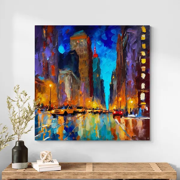 New_York_Cityscape_Night_Lights_Eclectic_Canvas_Painting_For_Home_And_Offices