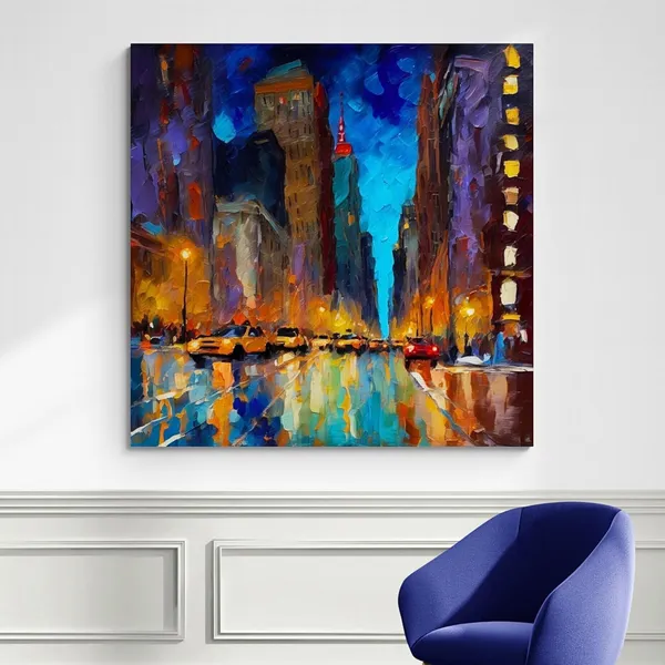 New_York_Cityscape_Night_Lights_Eclectic_Canvas_Painting_For_Home_And_Offices