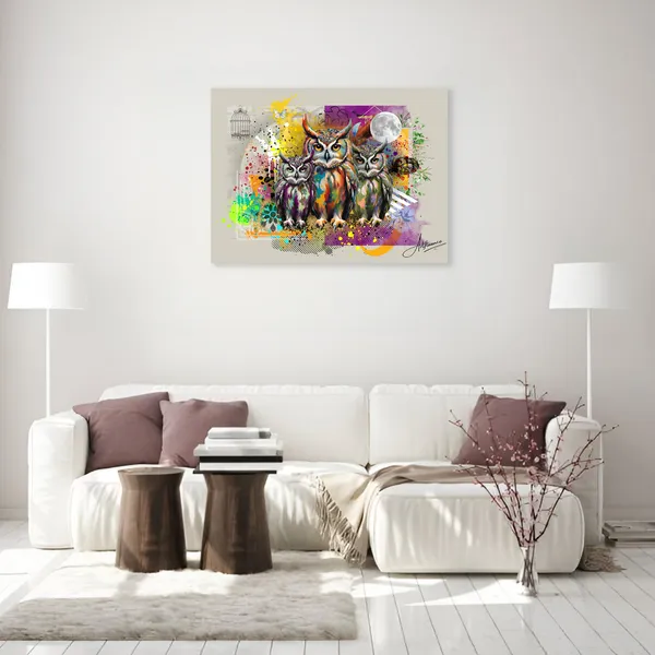 Abstract_Owl_Modern_Art_Nocturnalfamily_Wrapped_Canvas_Painting_For_Home_And_Offices