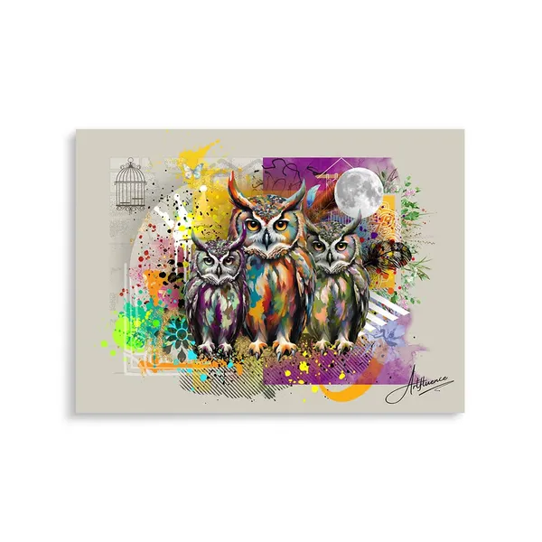 Abstract_Owl_Modern_Art_Nocturnalfamily_Wrapped_Canvas_Painting_For_Home_And_Offices