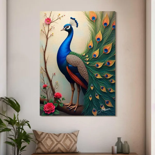 Peacock_Vastu_Open_Feather_Floral_Canvas_Painting_For_Home_And_Offices