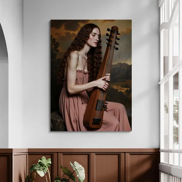 Woman_Playing_Music_Instrument_Aesthetic_Nature_Canvas_Painting_For_Home_And_Offices
