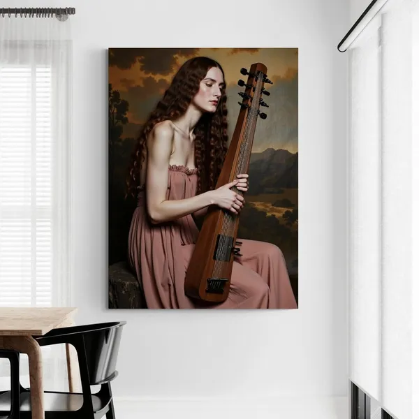 Woman_Playing_Music_Instrument_Aesthetic_Nature_Canvas_Painting_For_Home_And_Offices
