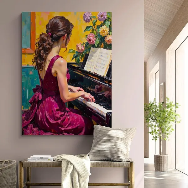 Woman_Pianist_Paintings_Botanical_Modern_Canvas_Painting_For_Home_And_Offices