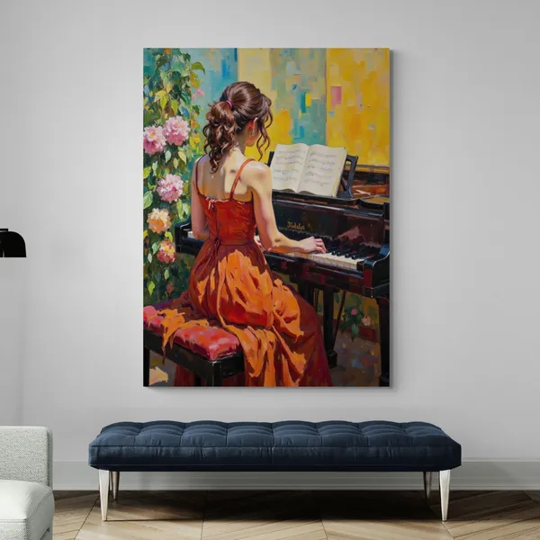 Woman_Pianist_Paintings_Floral_Corner_Botanical_Canvas_Painting_For_Home_And_Offices
