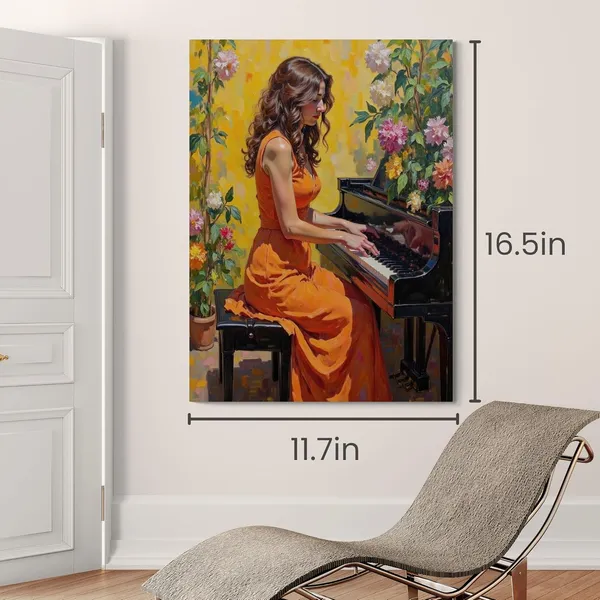 Woman_Playing_Piano_Orange_Outfit_Colorful_Canvas_Painting_For_Home_And_Offices