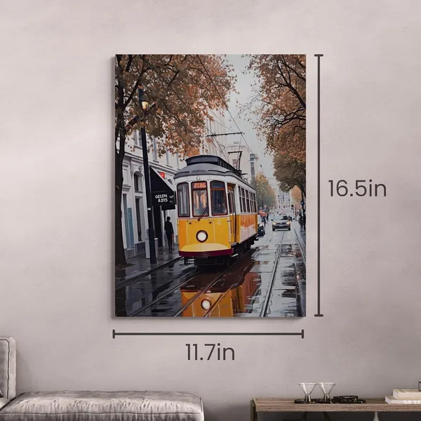 Decor_Hanging_Yellow_Tram_Train_Cityscape_Canvas_Painting_For_Home_And_Offices