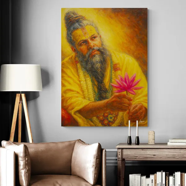 Premanand_Maharaj_Photo_Lotus_Flower_Temple_Canvas_Painting_For_Home_And_Offices