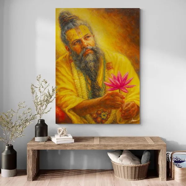 Premanand_Maharaj_Photo_Lotus_Flower_Temple_Canvas_Painting_For_Home_And_Offices