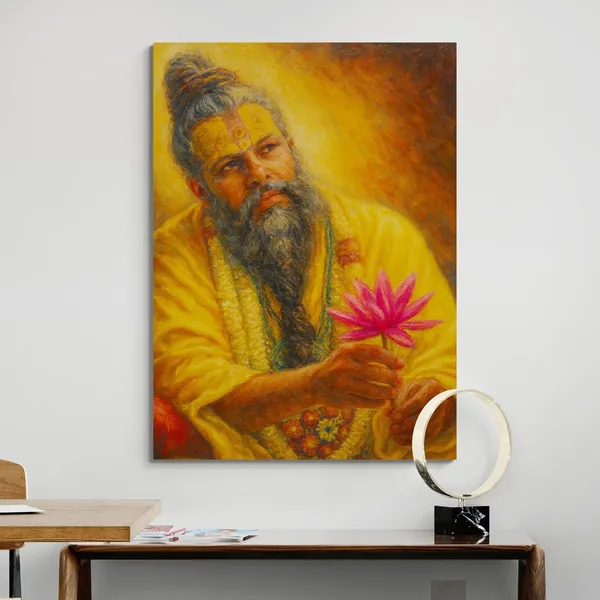 Premanand_Maharaj_Photo_Lotus_Flower_Temple_Canvas_Painting_For_Home_And_Offices