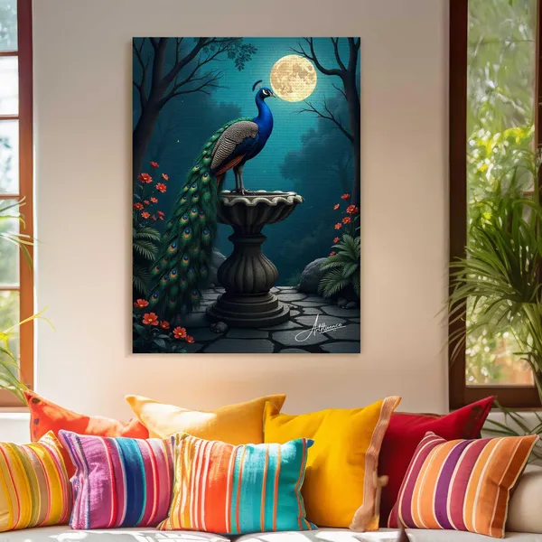 Peacock_Garden_Art_Night_Scene_Full_Canvas_Painting_For_Home_And_Offices